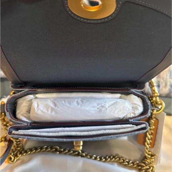 Coach Casie Denim Turnlock Crossbody Bag with Gold Chain - Picture 2 of 9